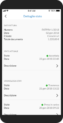 App Mobile: dettaglio stato anteprima fattura inviata