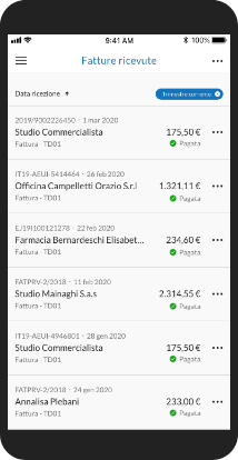 App Mobile: fatture ricevute