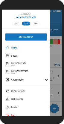 App Mobile: menu applicazione mobile fatturazione elettronica