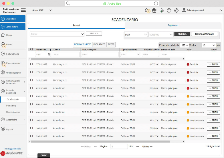 Modulo incassi e pagamenti: Scadenzario