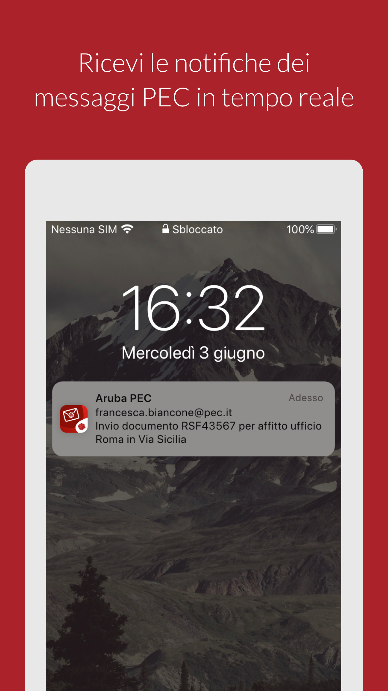 Screenshot app Aruba PEC